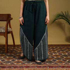 Green Cotton Bengal Kantha Hand Embroidery Palazzo
