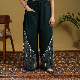 Green Cotton Bengal Kantha Hand Embroidery Palazzo