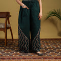 Buy Green Cotton Bengal Kantha Hand Embroidery Palazzo