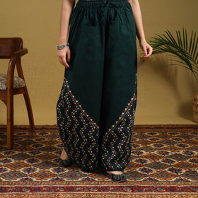 Buy Green Cotton Bengal Kantha Hand Embroidery Palazzo