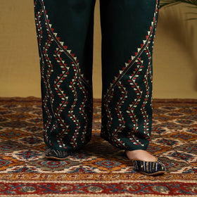 Buy Green Cotton Bengal Kantha Hand Embroidery Palazzo