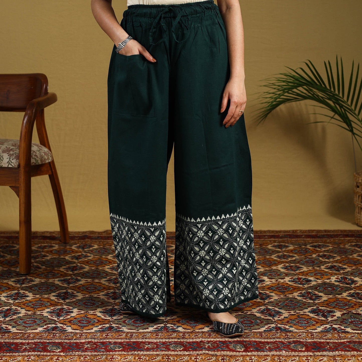 Buy Cotton Bengal Kantha Hand Embroidery Palazzo