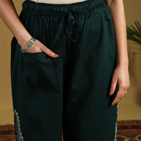  Green Cotton Bengal Kantha Hand Embroidery Palazzo