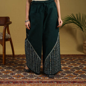  Green Cotton Bengal Kantha Hand Embroidery Palazzo