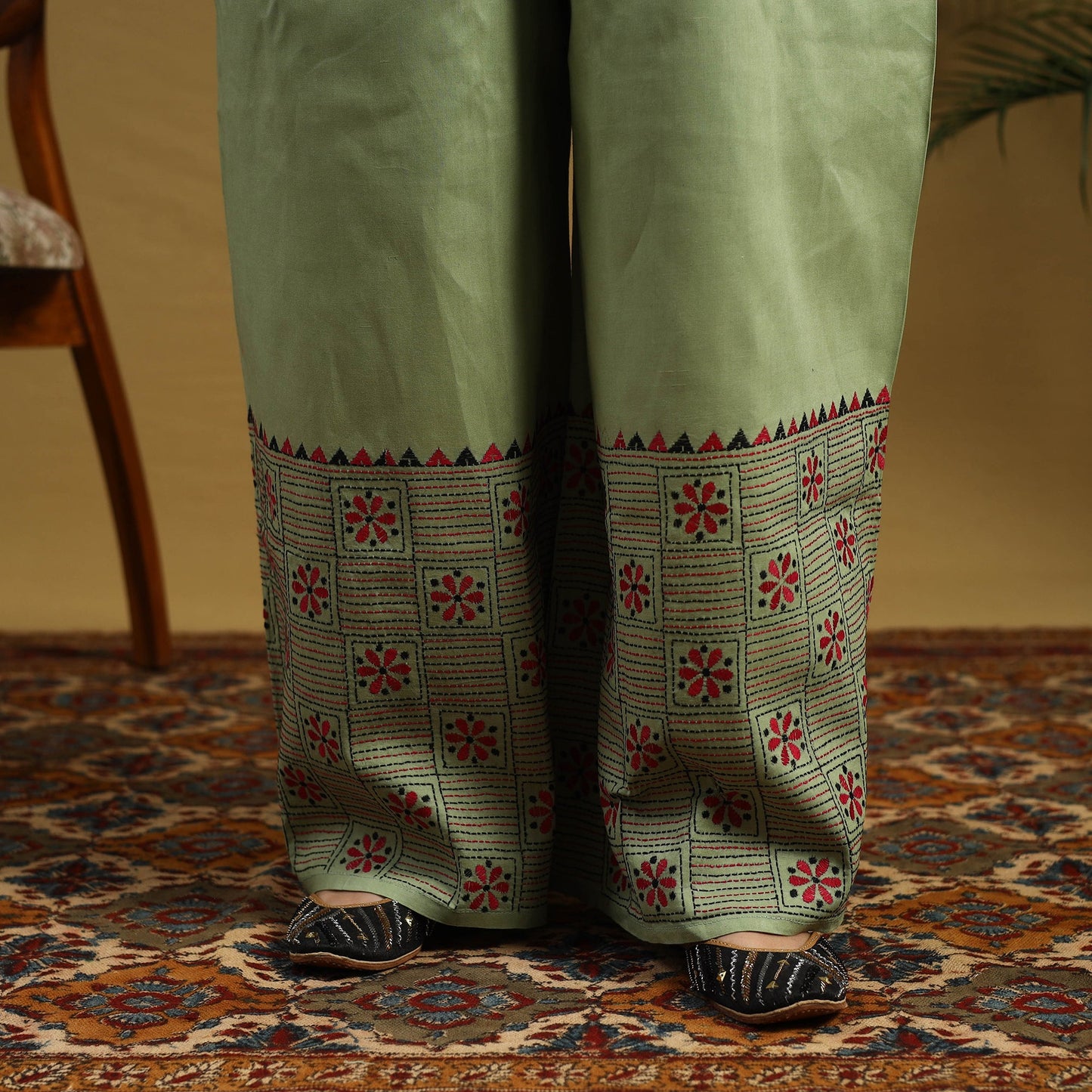 Buy Cotton Bengal Kantha Hand Embroidery Palazzo