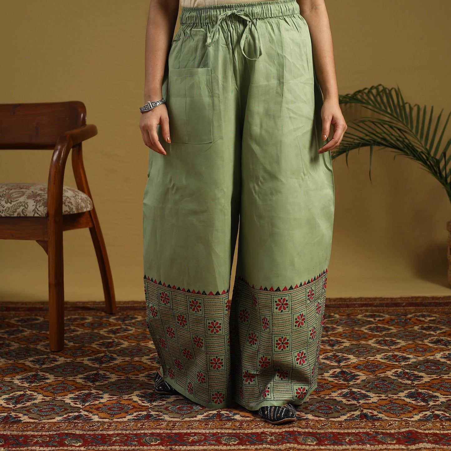 Buy Cotton Bengal Kantha Hand Embroidery Palazzo