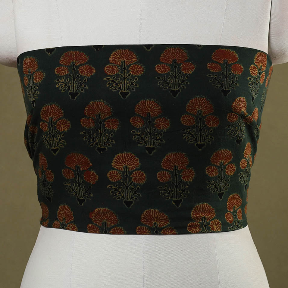 Green Block Print Cotton Ajrakh Blouse Piece