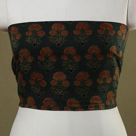 Green Block Print Cotton Ajrakh Blouse Piece