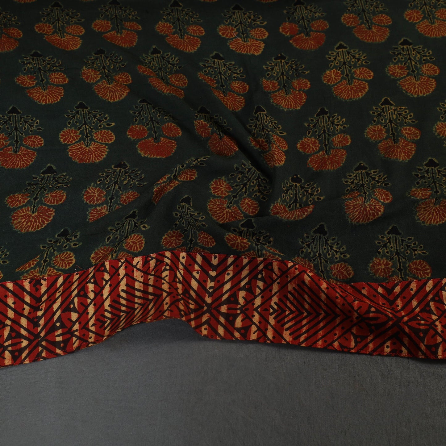 Green Block Print Cotton Ajrakh Blouse Piece