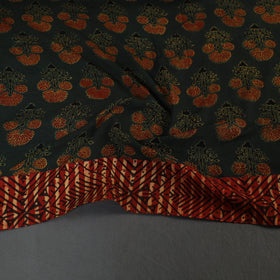 Green Block Print Cotton Ajrakh Blouse Piece