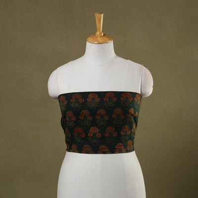 Green Block Print Cotton Ajrakh Blouse Piece