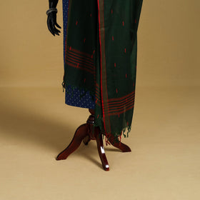 Green - cotton buti jacquard dupatta with thread border 08