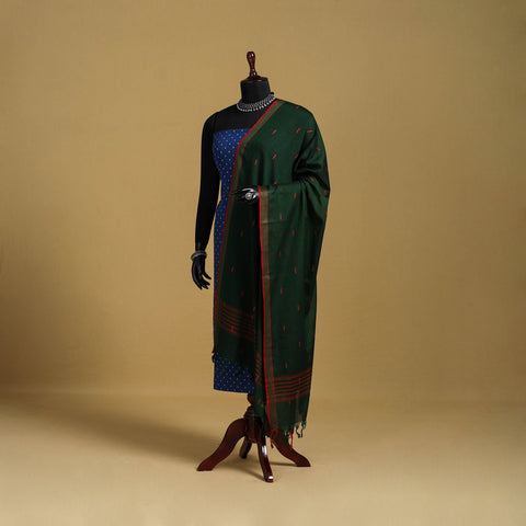 Green - cotton buti jacquard dupatta with thread border 08