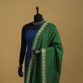 Green - cotton buti jacquard dupatta with thread border 16