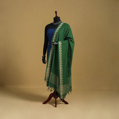Green - cotton buti jacquard dupatta with thread border 16