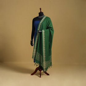 Green - cotton buti jacquard dupatta with thread border 16
