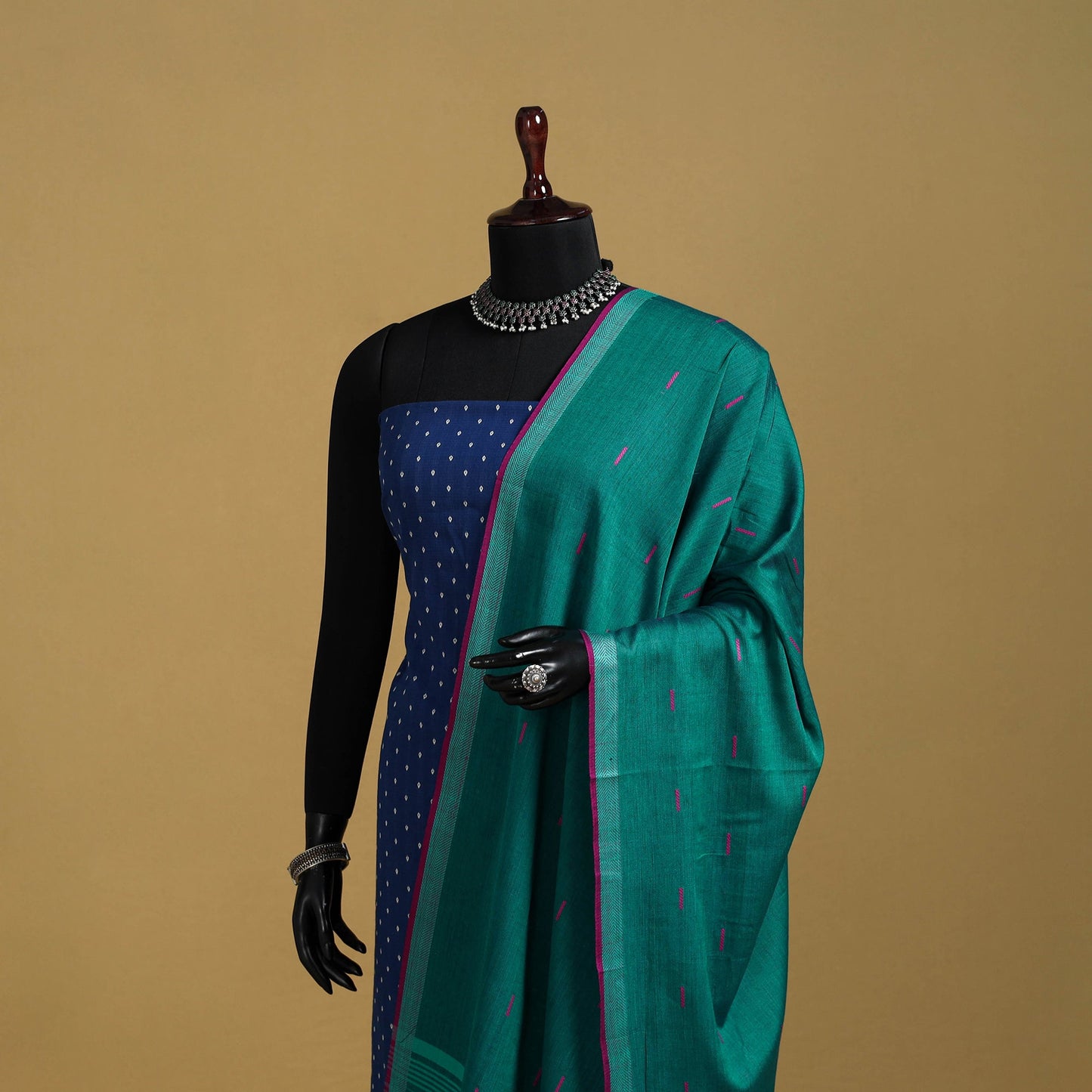 Green - cotton buti jacquard dupatta with thread border 24