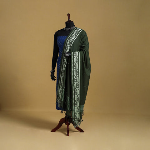 Green - cotton buti jacquard dupatta with thread border 43