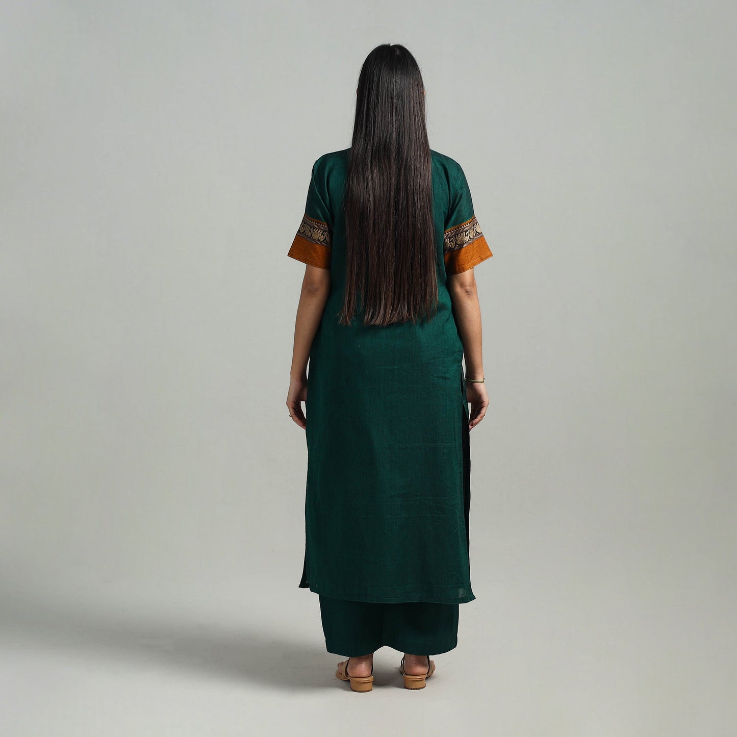  Green Cotton Dharwad Kurta Set with Palazzo & Dupatta