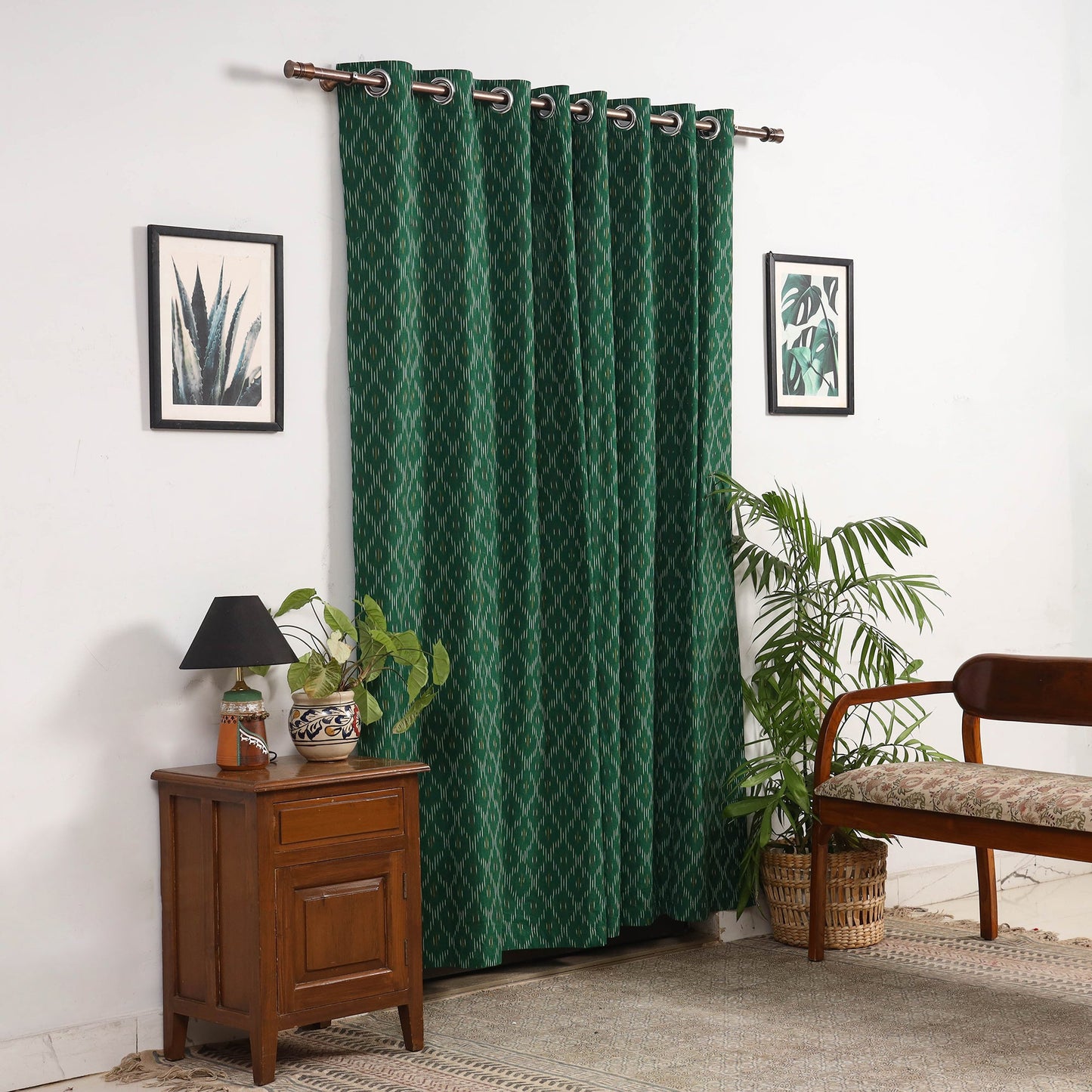 Green - cotton door pochampally ikat curtain (7 x 3 feet)