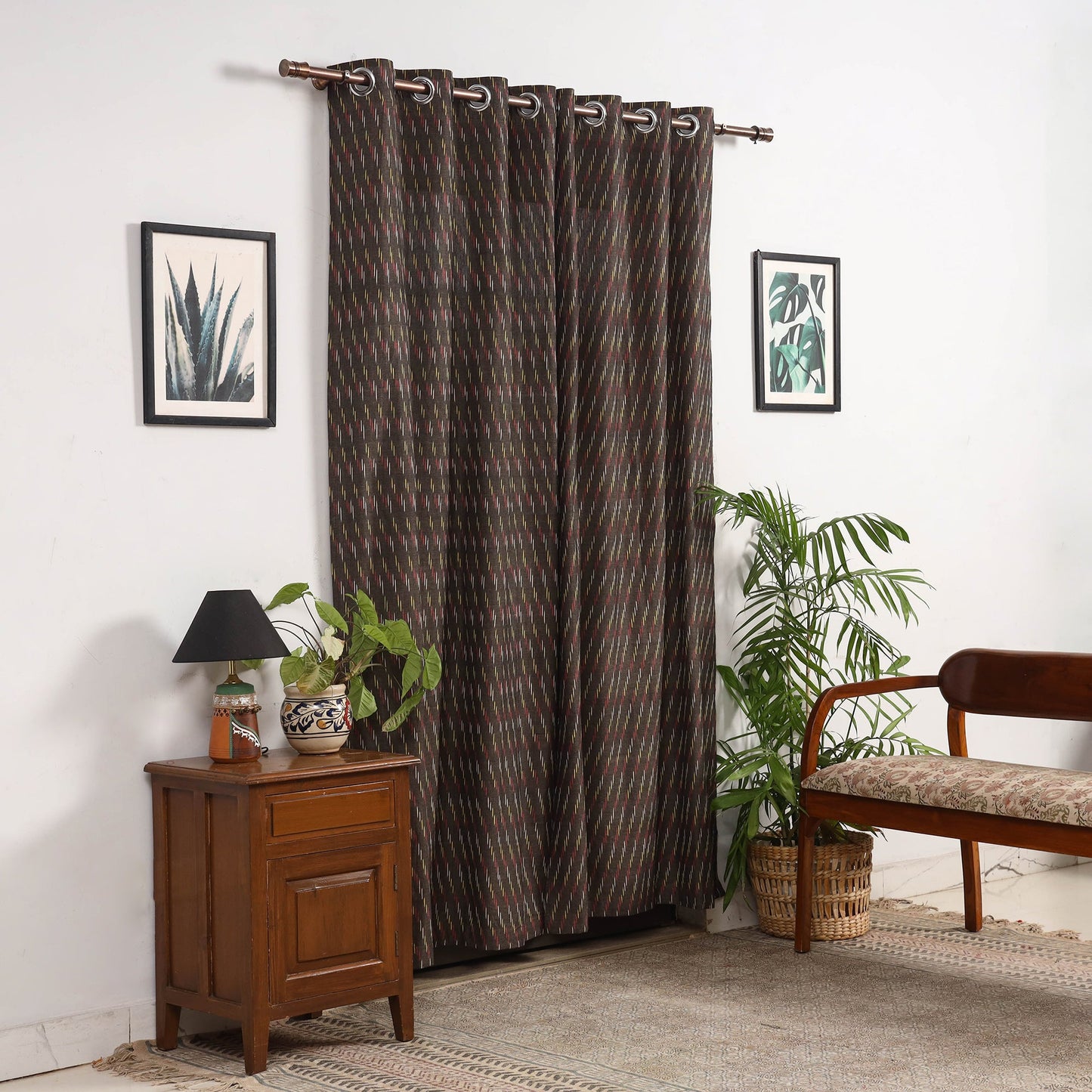 Green - cotton door pochampally ikat curtain (7 x 3 feet)