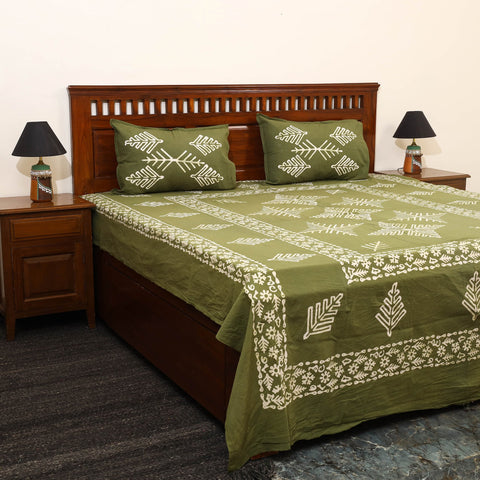 Buy Green Cotton Double Hand Batik Print Bed Sheet Set