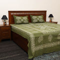 Buy Green Cotton Double Hand Batik Print Bed Sheet Set