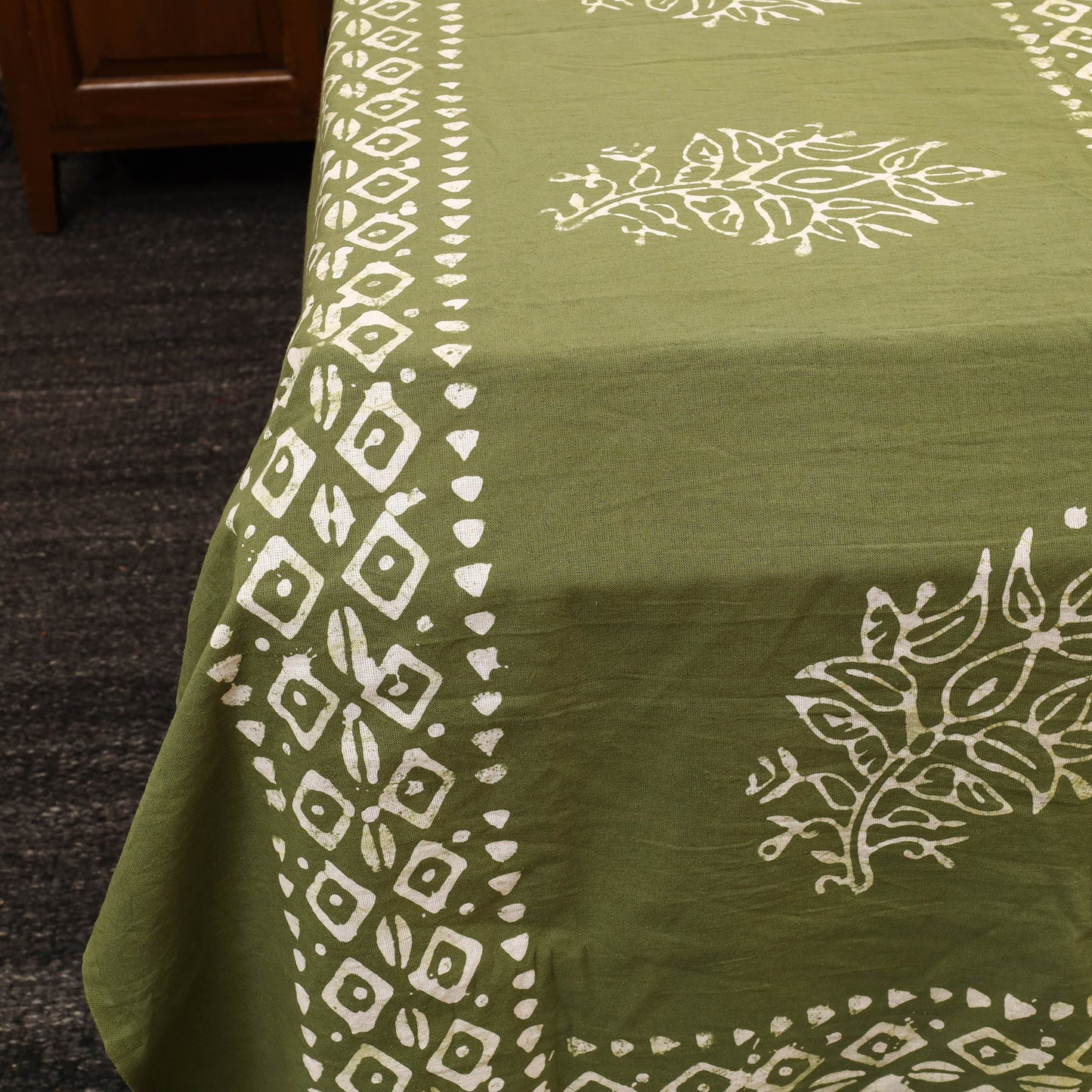 Buy Green Cotton Double Hand Batik Print Bed Sheet Set