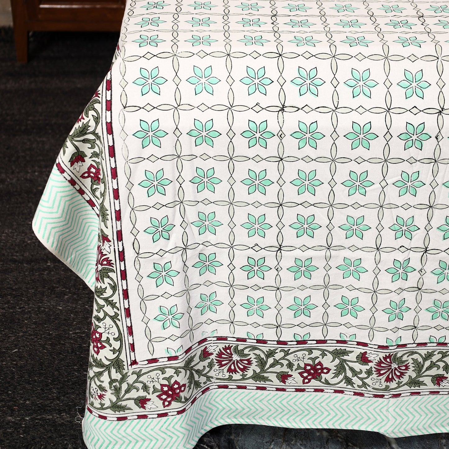 Green - Block Print Cotton Double Sanganeri Bed Sheet 34