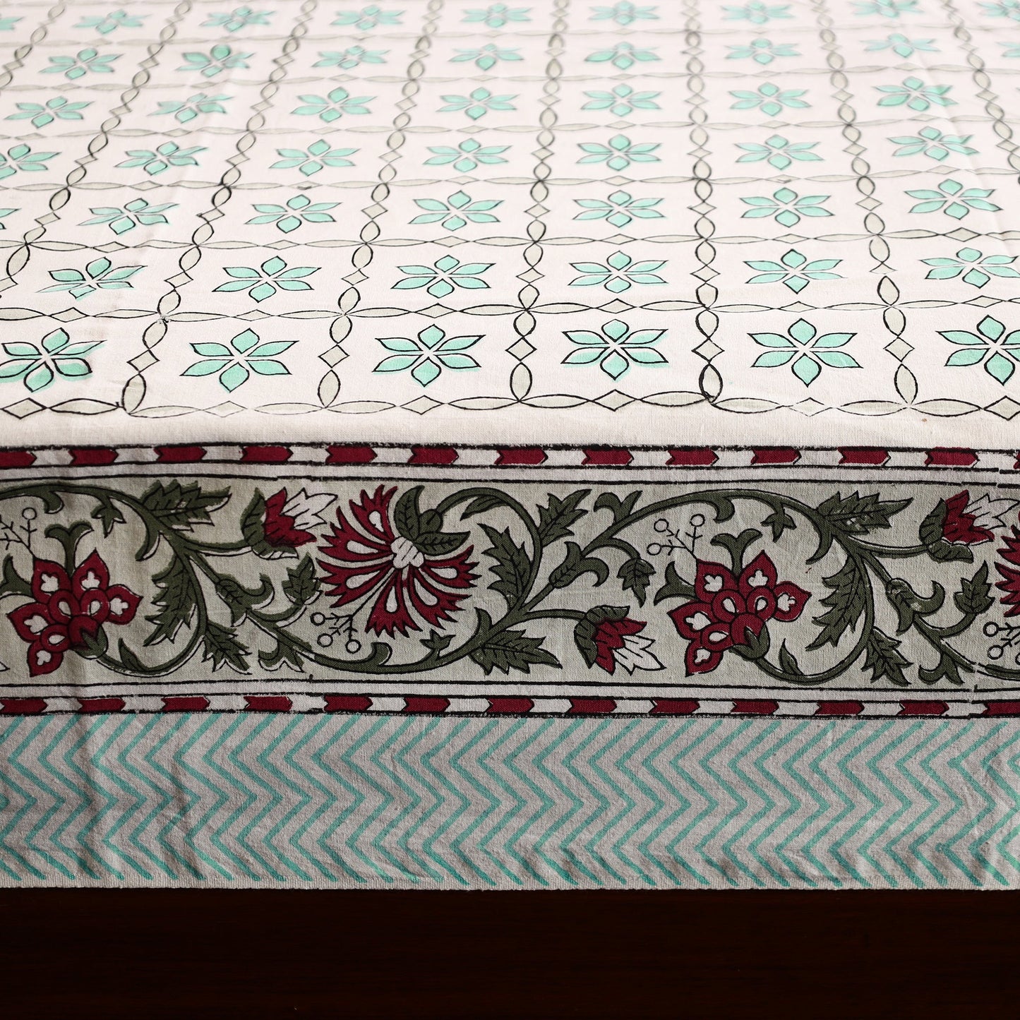 Green - Block Print Cotton Double Sanganeri Bed Sheet 34