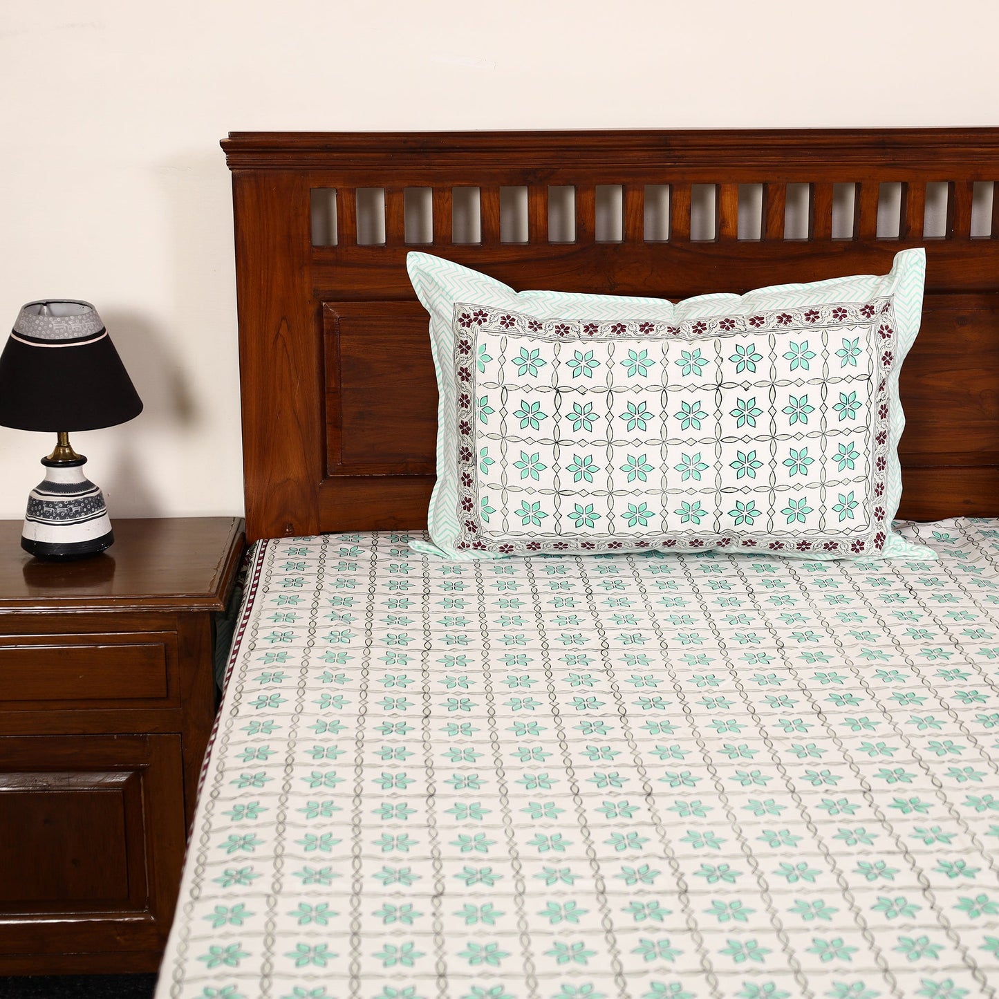 Green - Block Print Cotton Double Sanganeri Bed Sheet 34