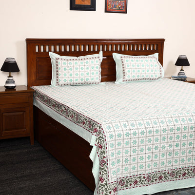 Green - Block Print Cotton Double Sanganeri Bed Sheet 34