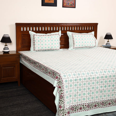 Green - Block Print Cotton Double Sanganeri Bed Sheet 34