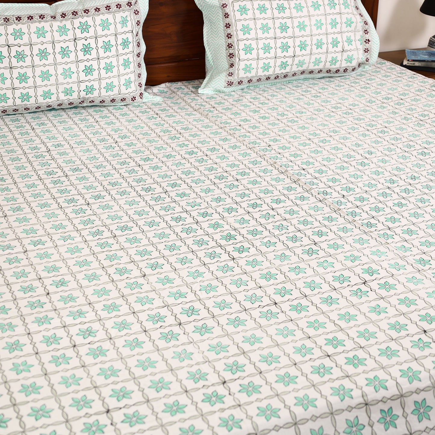 Green - Block Print Cotton Double Sanganeri Bed Sheet 34