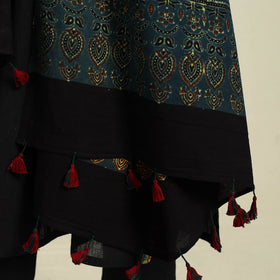 Green - cotton dupatta with tassels 08 - handcrafted