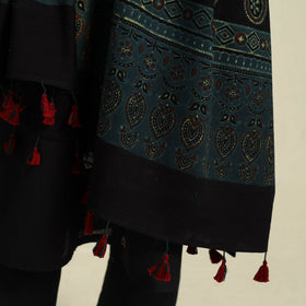 Buy Green Block Print Cotton Ajrakh Dupatta With Tassels