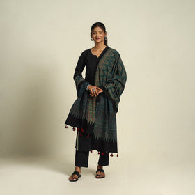 Buy Green Block Print Cotton Ajrakh Dupatta With Tassels