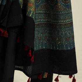 Buy Green Block Print Cotton Ajrakh Dupatta With Tassels
