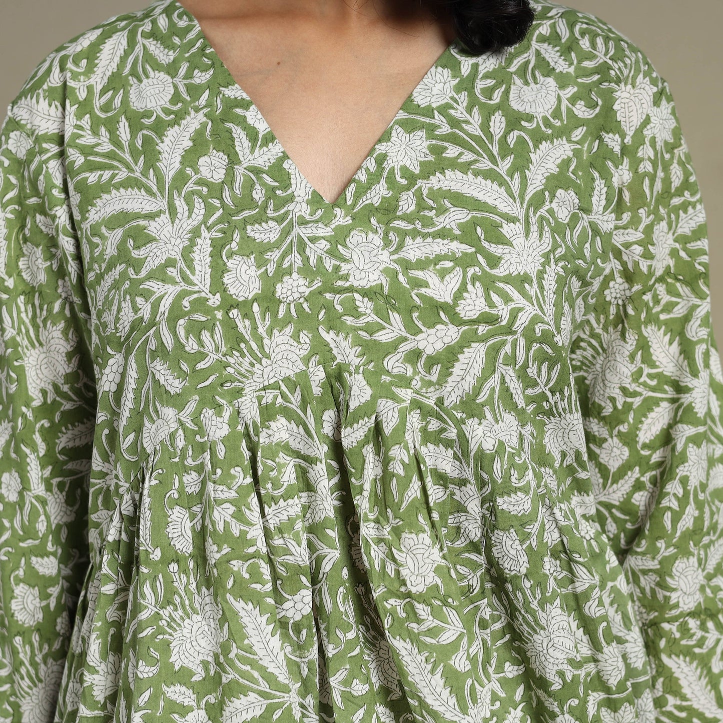 Green - cotton flared sanganeri kurta 12 - s - handcrafted