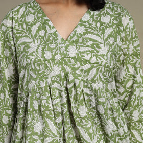 Green - cotton flared sanganeri kurta 12 - s - handcrafted