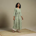 Green - cotton flared sanganeri kurta 12 - s - handcrafted