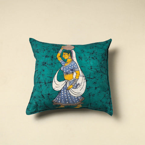 Green - cotton hand batik cushion cover (18 x 18 in) 01