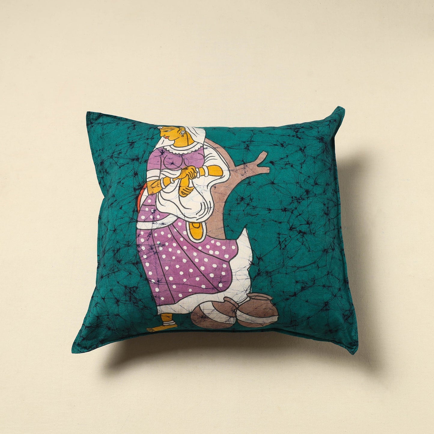 Green - cotton hand batik cushion cover (18 x 18 in) 02