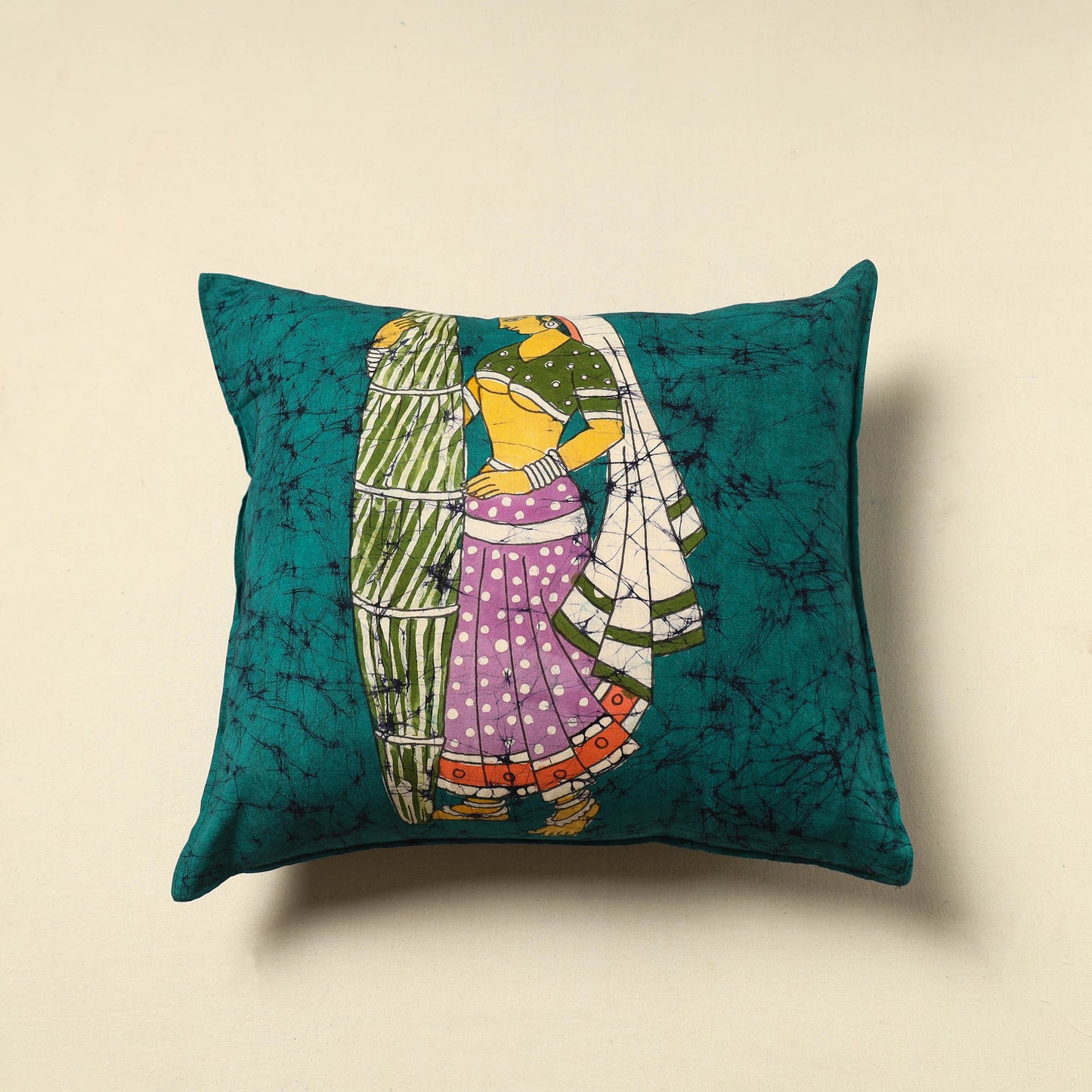 Buy Green Pure Cotton Hand Batik Cushion Cover