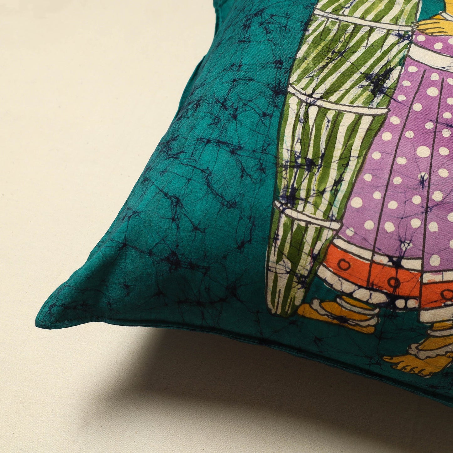 Buy Green Pure Cotton Hand Batik Cushion Cover