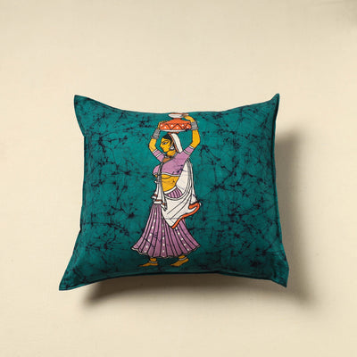 Green - cotton hand batik cushion cover (18 x 18 in) 09