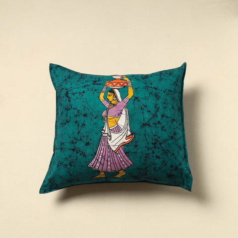 Green - cotton hand batik cushion cover (18 x 18 in) 09