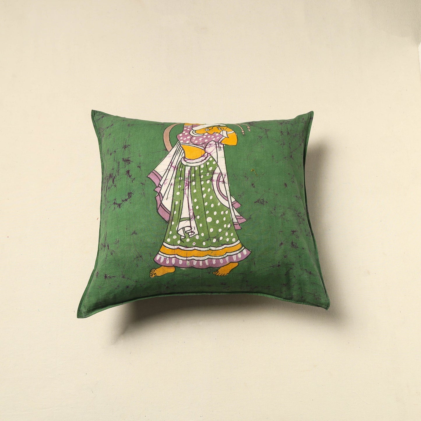 Buy Green Pure Cotton Hand Batik Cushion Cover