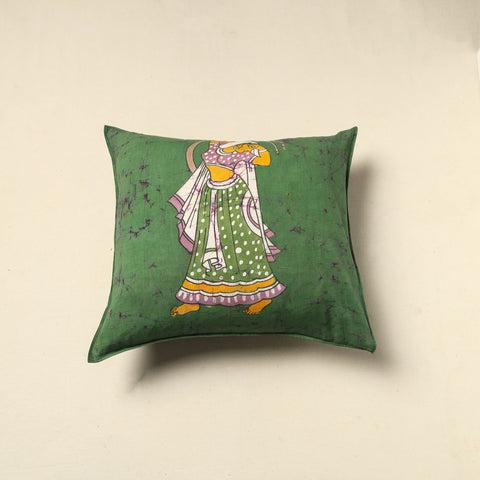 Buy Green Pure Cotton Hand Batik Cushion Cover
