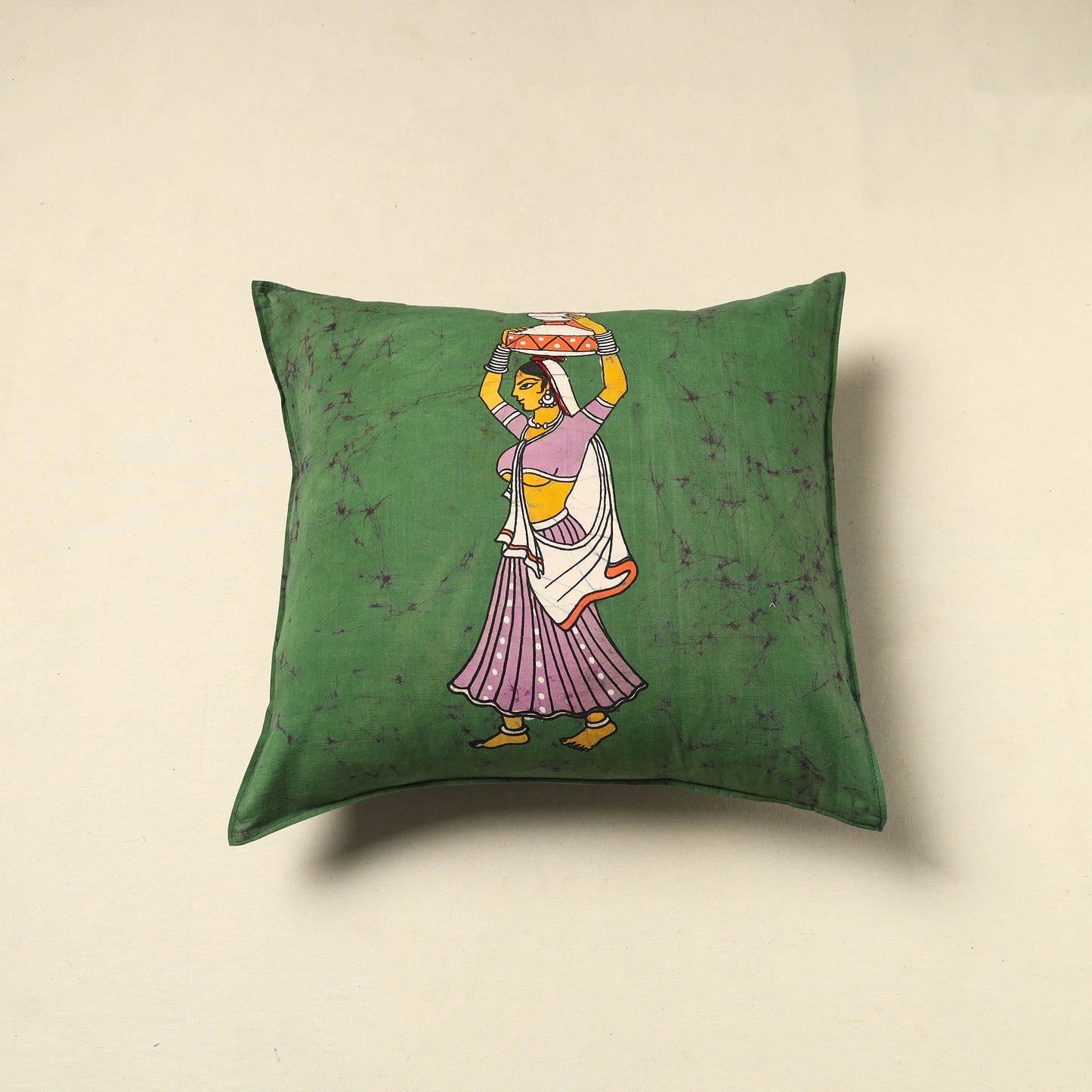 Green - cotton hand batik cushion cover (18 x 18 in) 85
